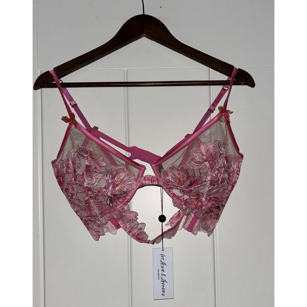 For Love And Lemon Hibiscus Bralette NEW Women 38 E (DD) Romantic Sheer Floral